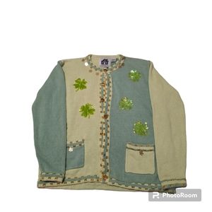 Vintage Storybook Knits Cardigan Sweater  HSN St. Patrick's Clover Green Sz S